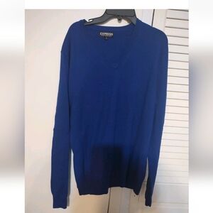 Express Men's Vibrant Blue V-Neck Sweater